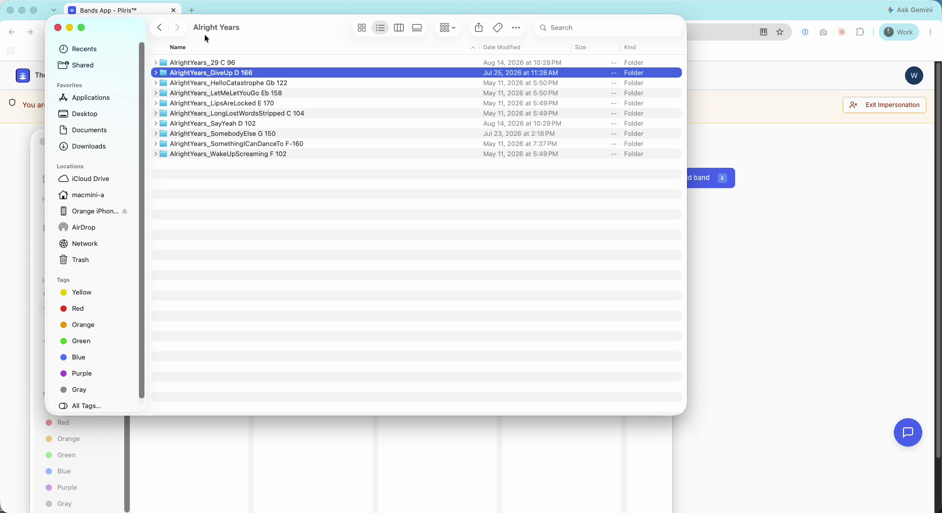 A parent folder with one folder per song.