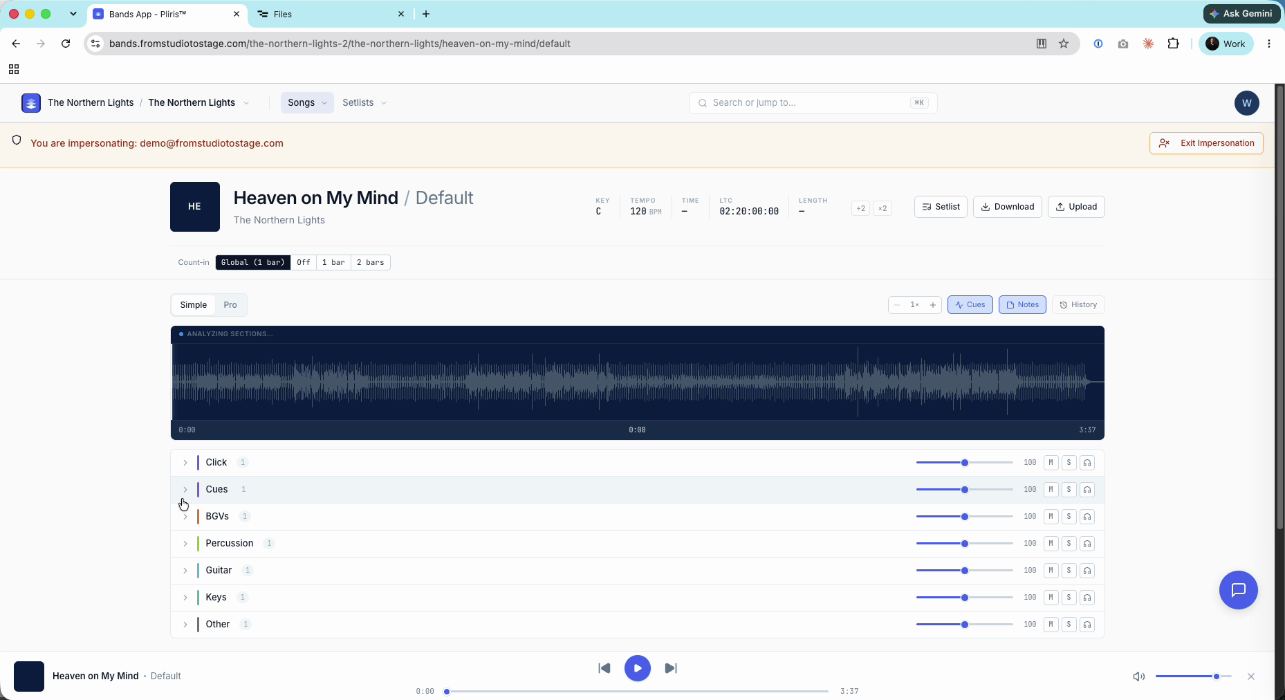 The new song page while analysis runs.