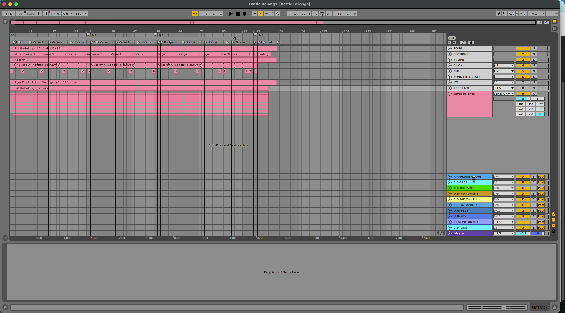 A song exported into the custom template.