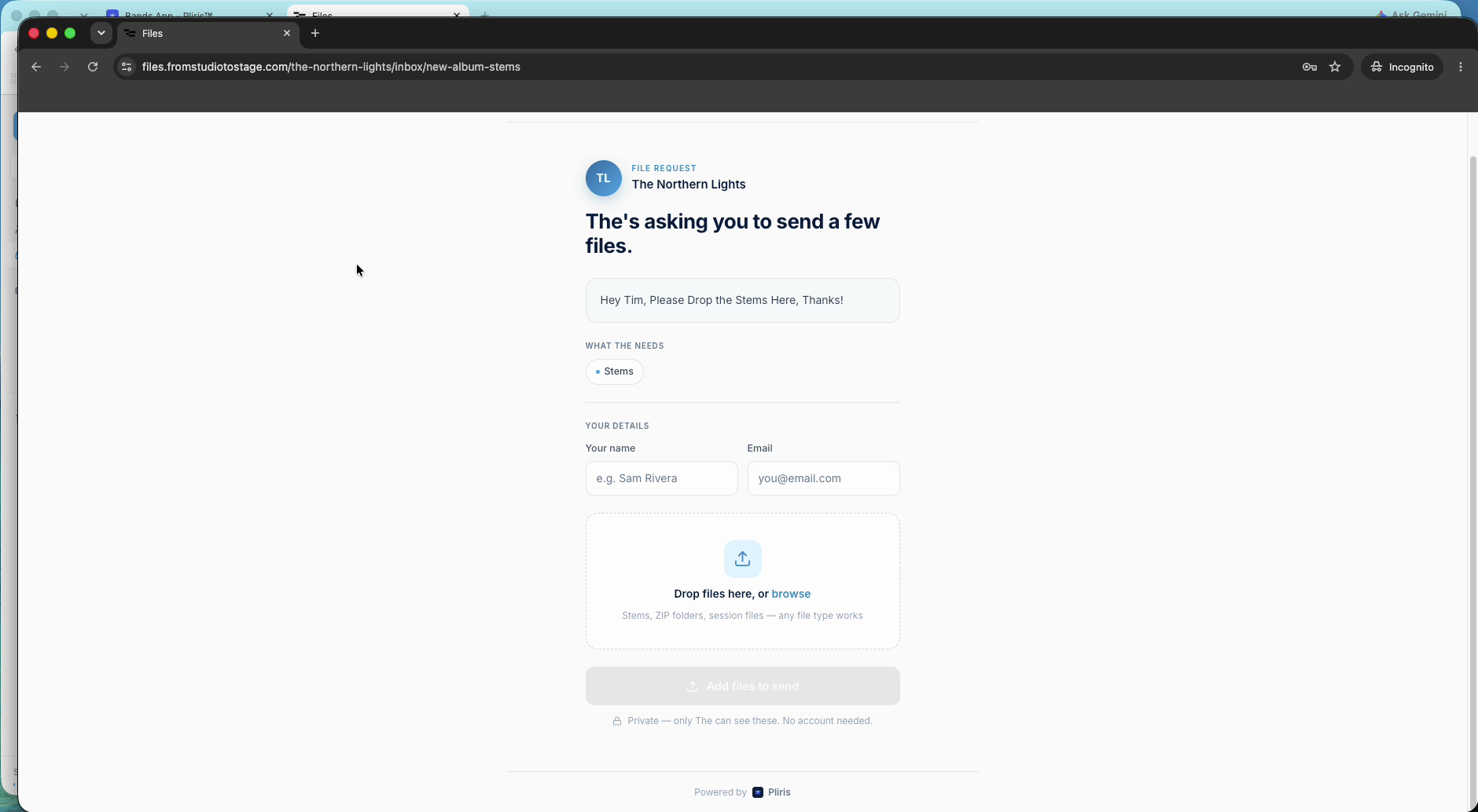 The upload page someone sees when they open your invite link.