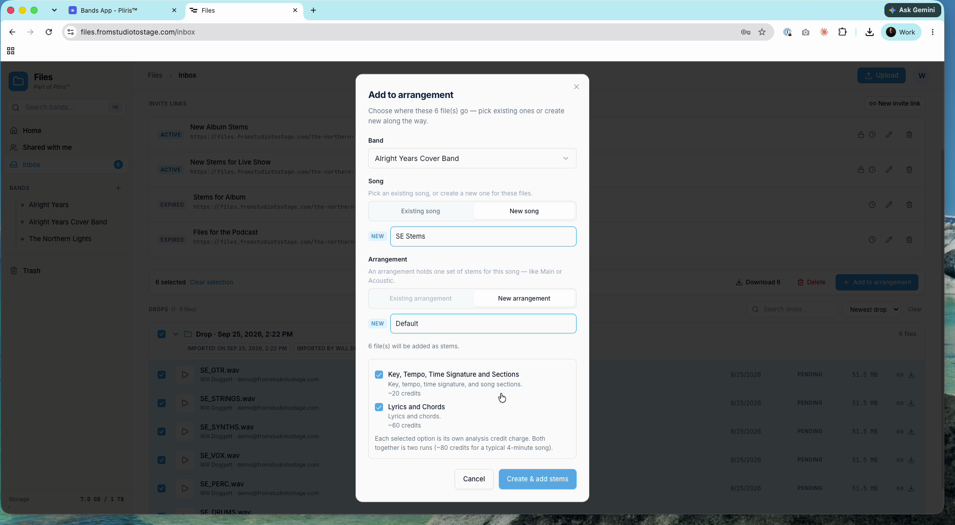 The Add to arrangement dialog.