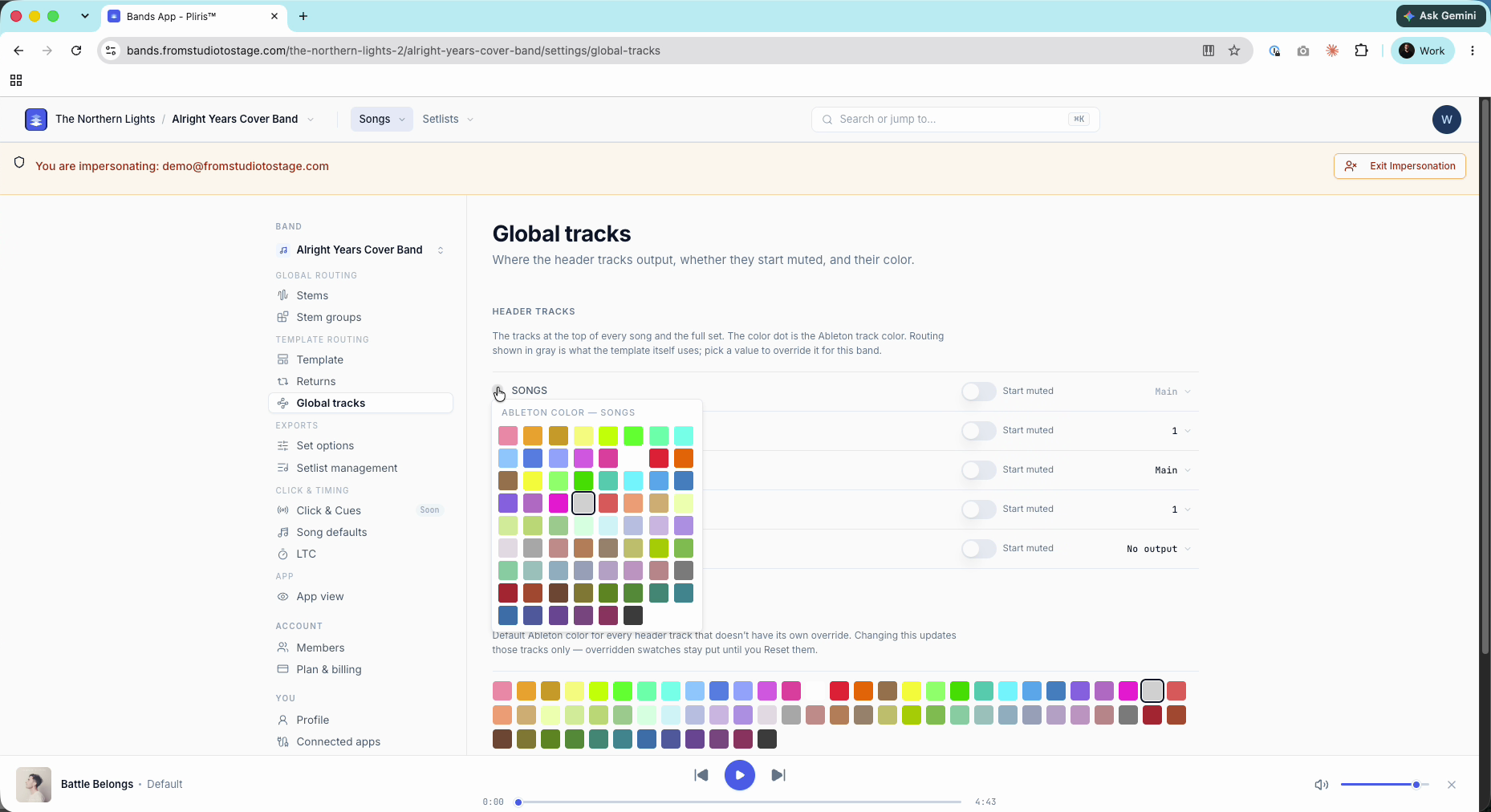 Choosing a color for one header track.