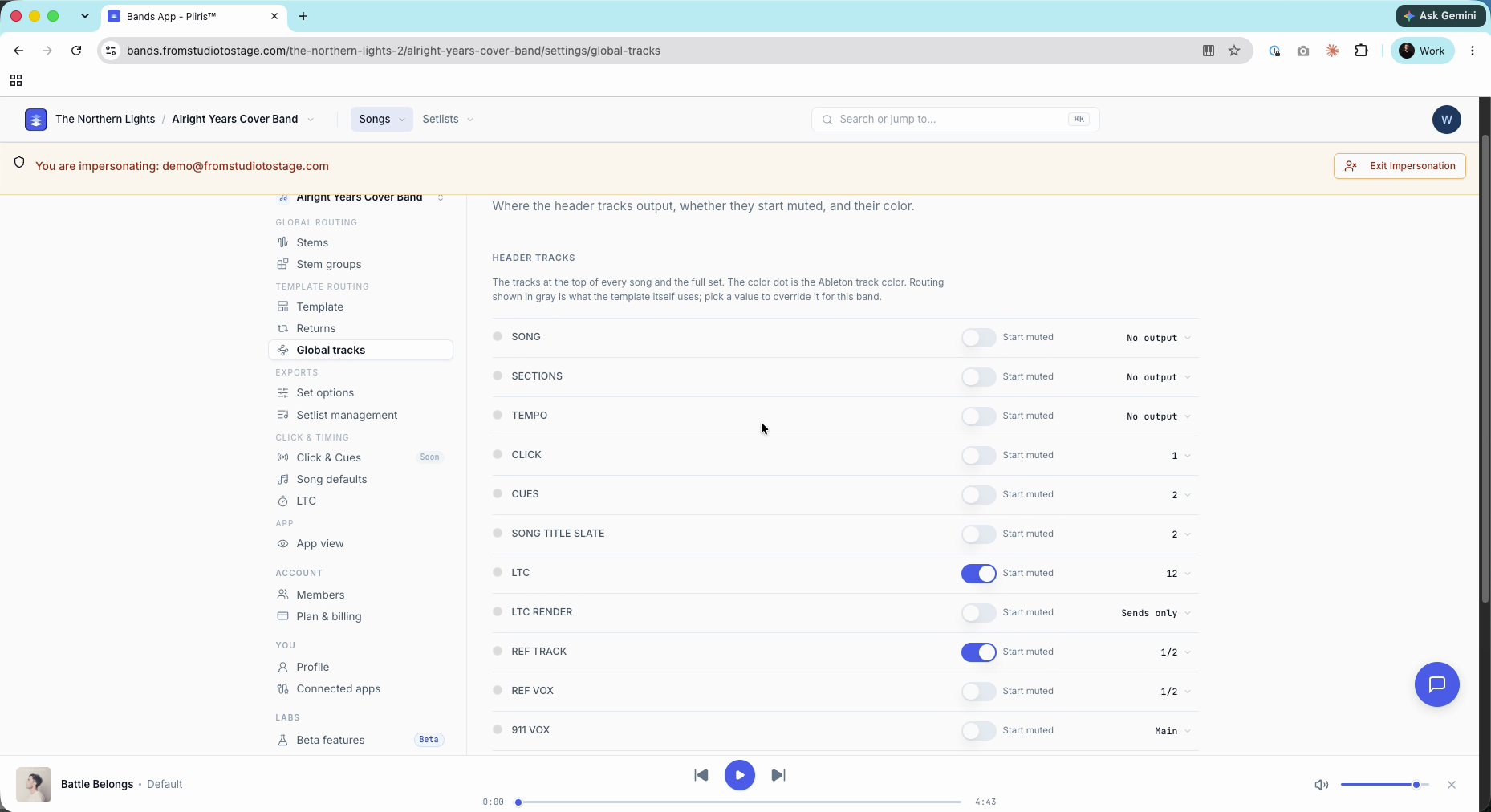 Global tracks on the Pro template.