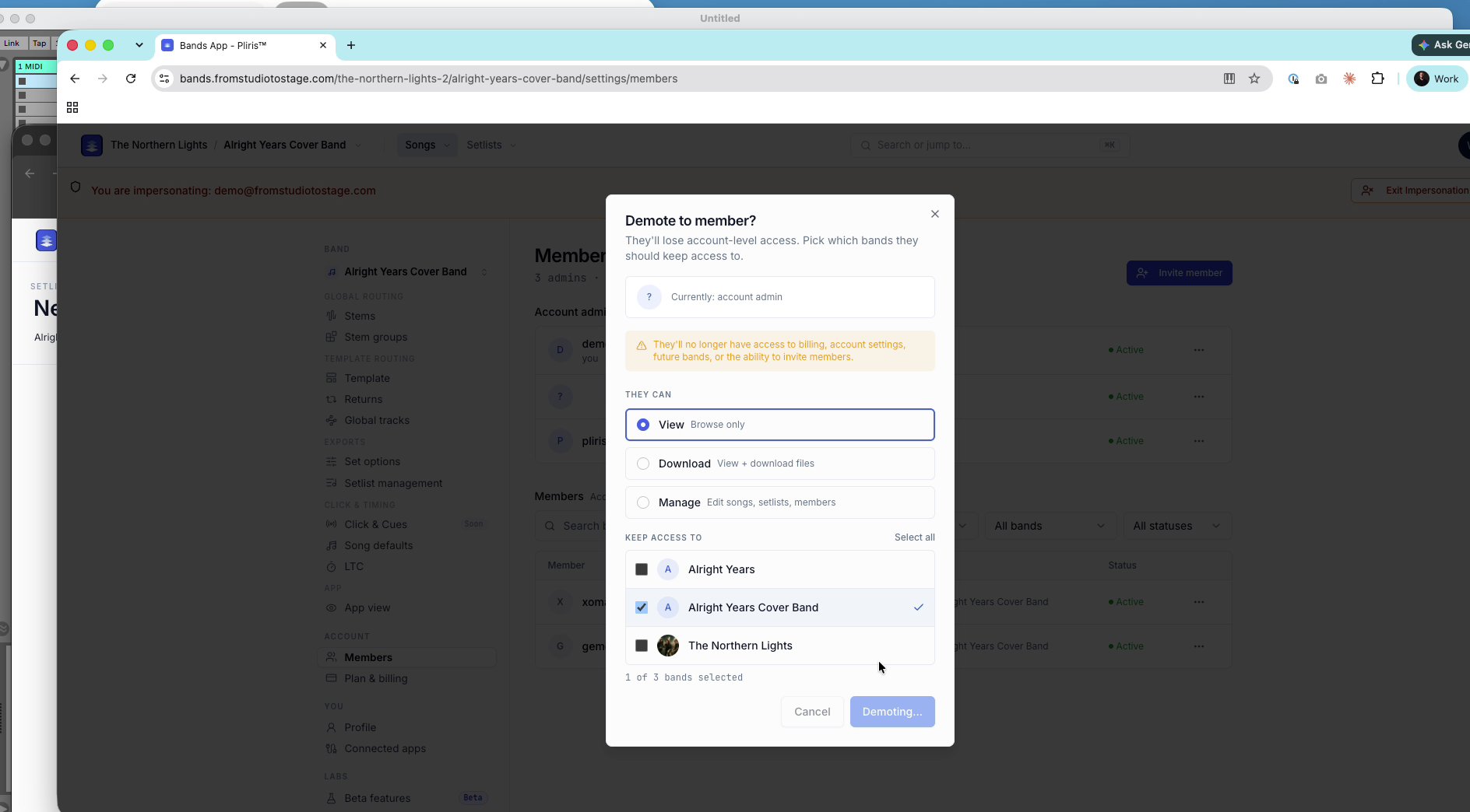 The Demote to member dialog.