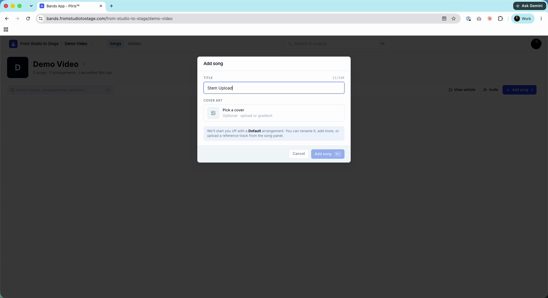 The Add song dialog.