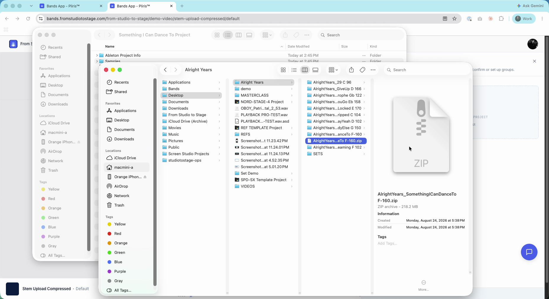 A .zip of stems selected in Finder.