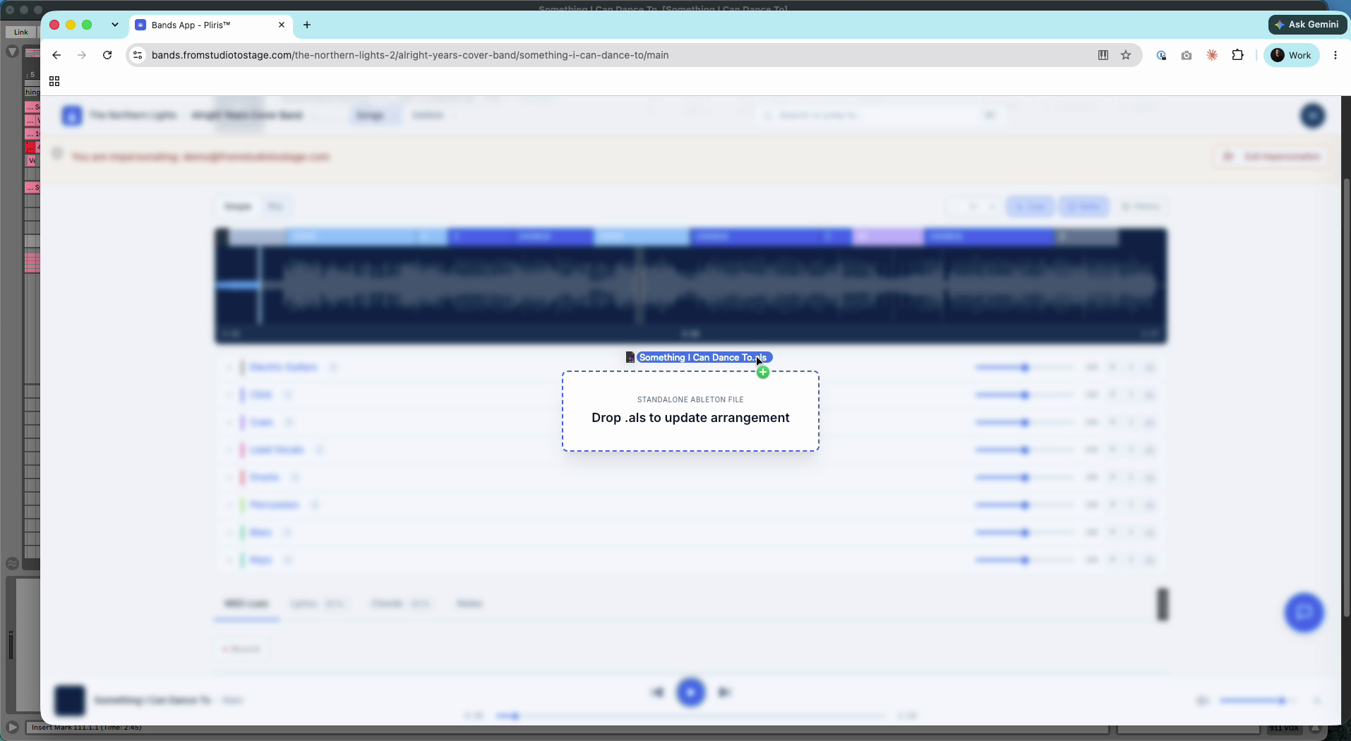 Dropping the .als onto the song page.