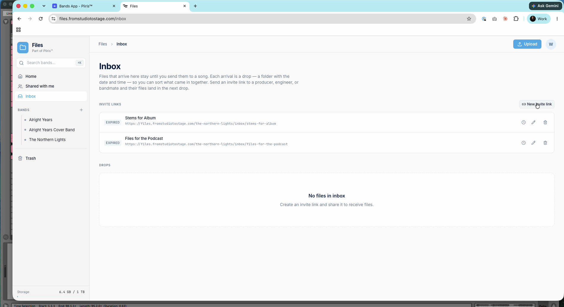 The Inbox, with your invite links and the New invite link button.