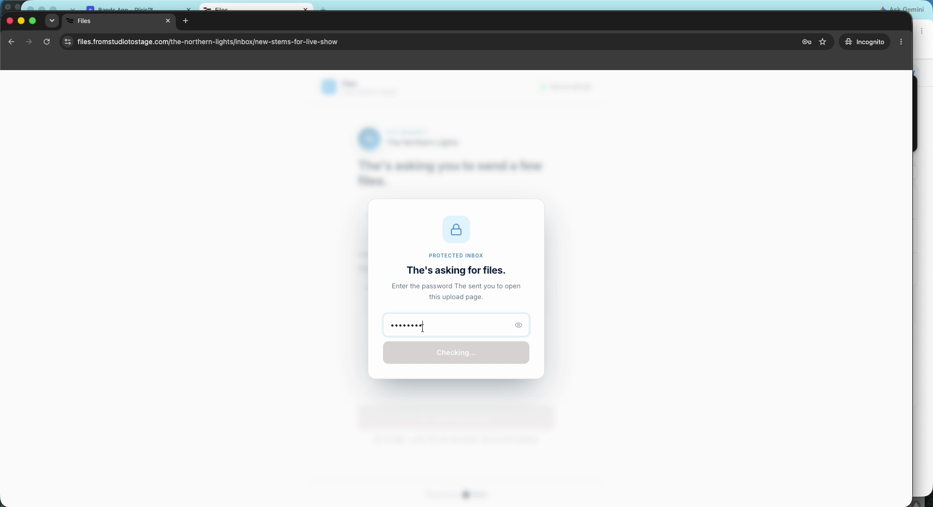 A password-protected inbox link.