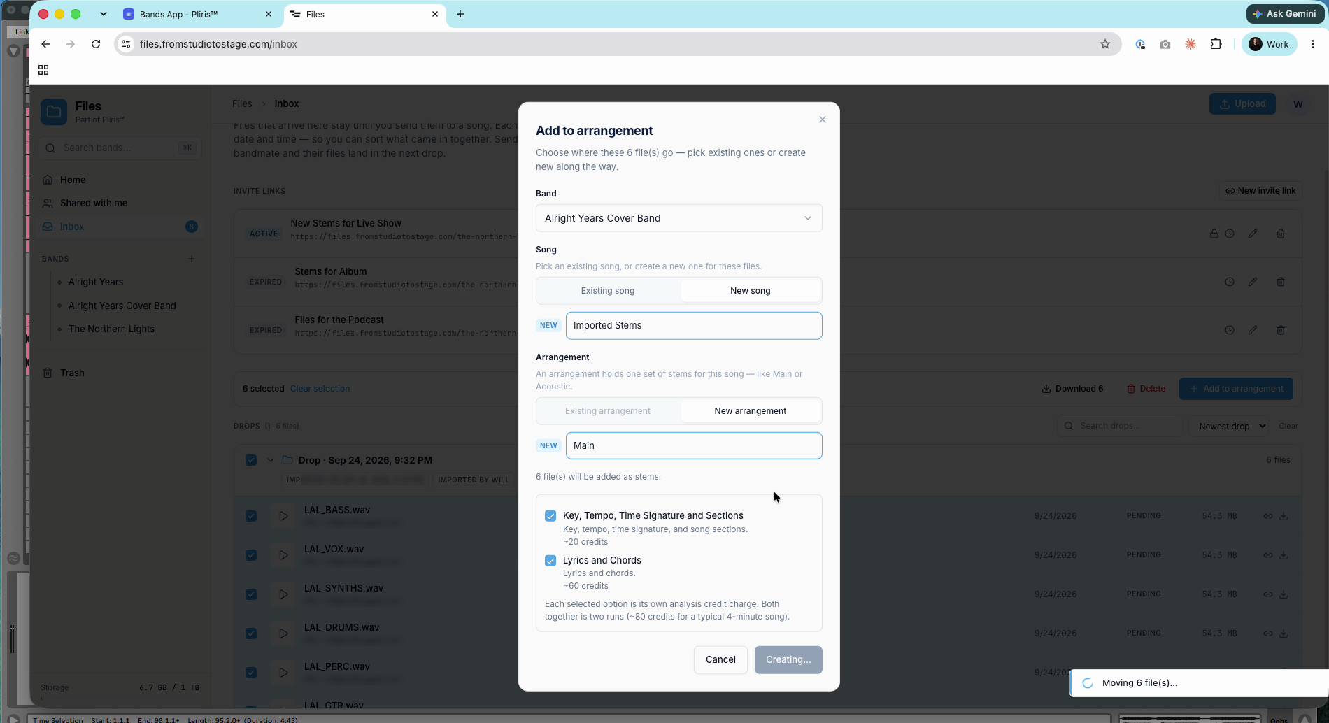 The Add to arrangement dialog.