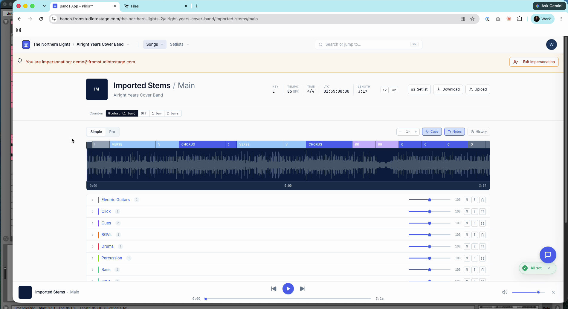 The finished song with sections, key and tempo.