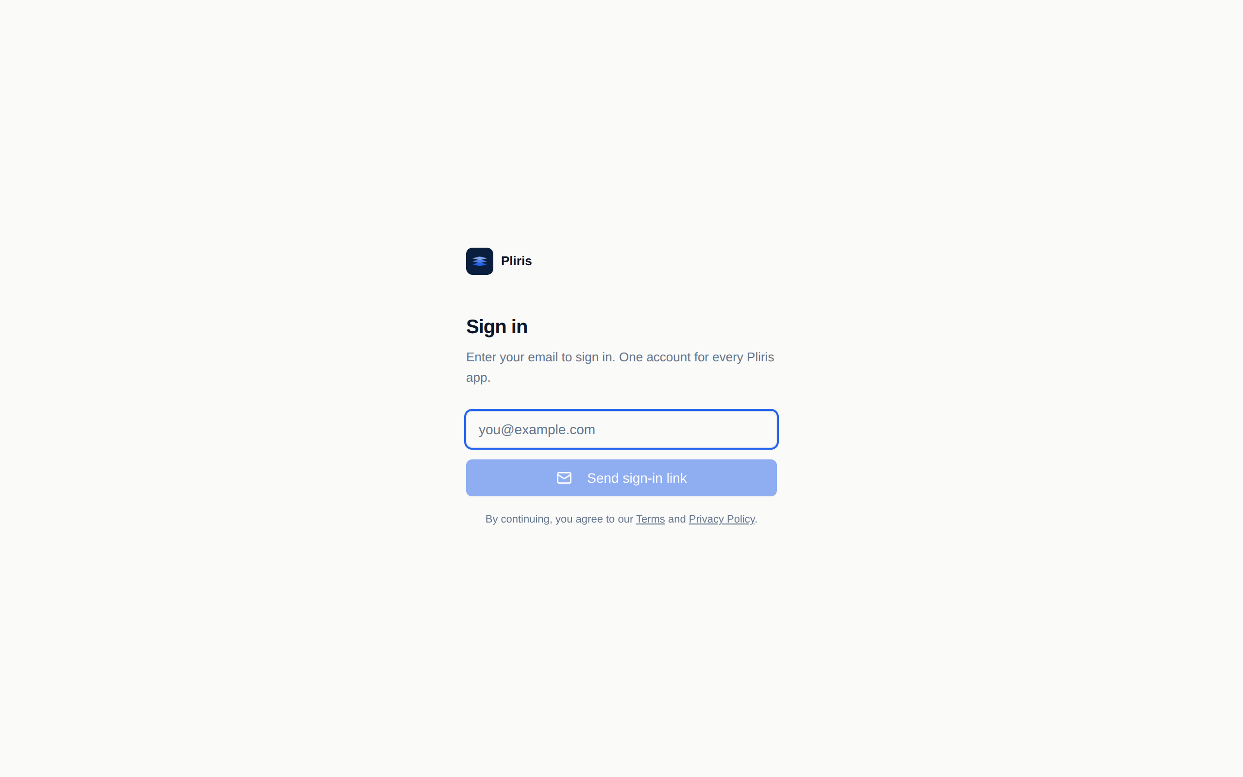 The Pliris sign-in page at bands.fromstudiotostage.com — same email, same magic link.