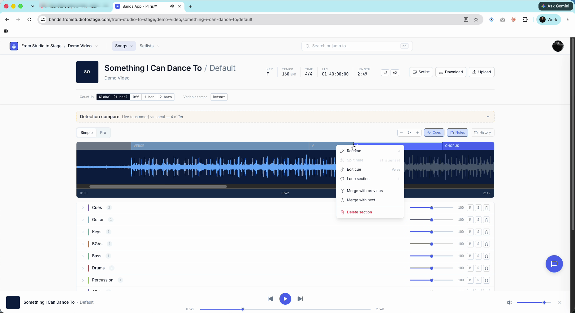 The section right-click menu.