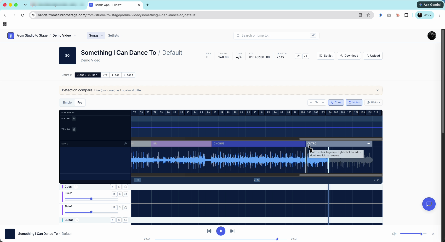 Dragging a section's edge to resize it.