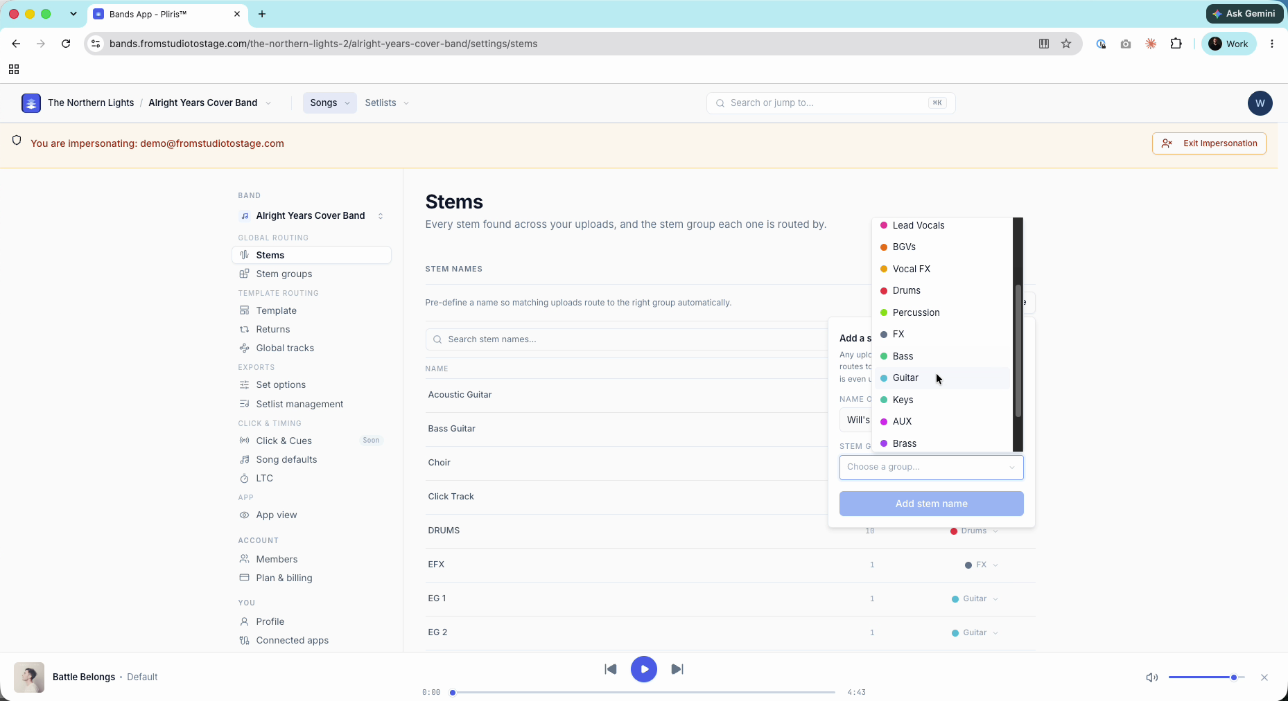The Add a stem name form.
