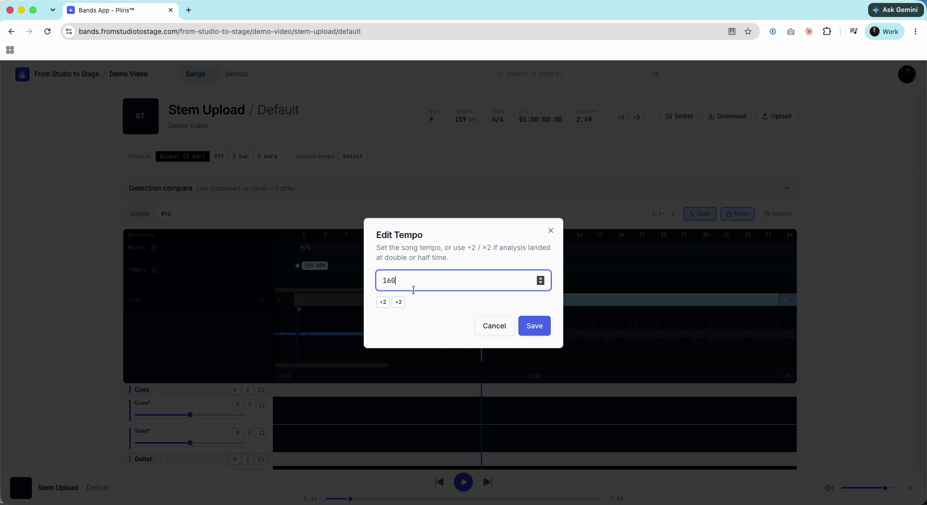 Typing the exact tempo in Edit Tempo.