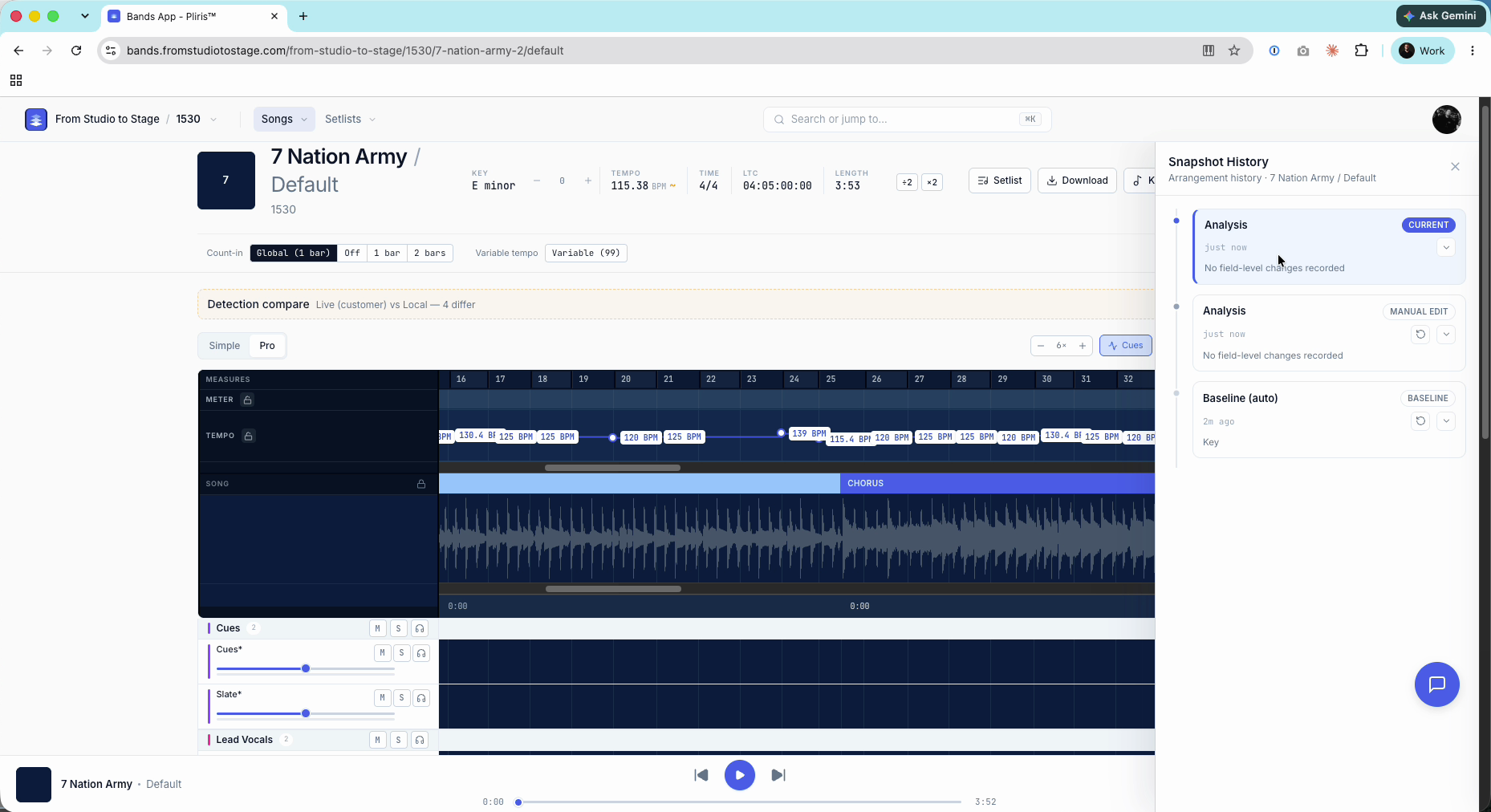 Snapshot History with the original Analysis version.